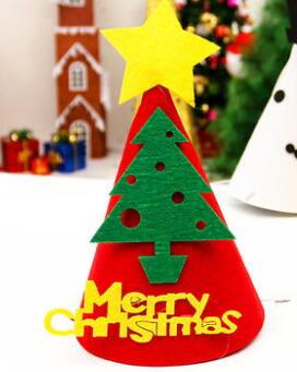 Kerstmuts van niet-geweven stof, cartoon kerstman, sneeuwpop, kerstboom, kerstversiering voor dames/heren/kinderen/volwassenen: Kerstboom