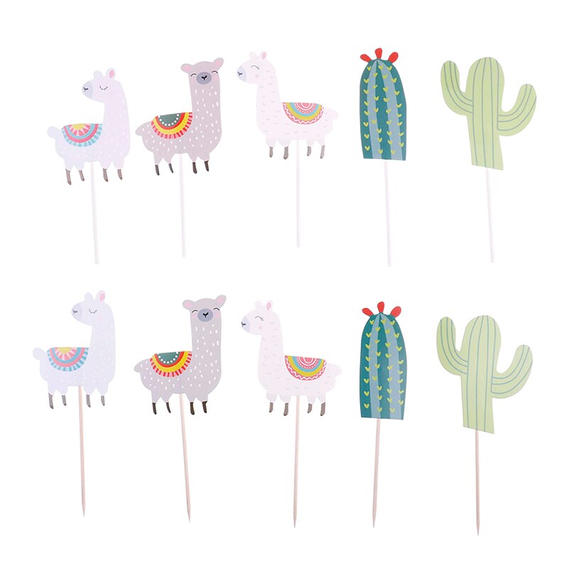 5 stk / parti søde tegneserie alpaca fødselsdagsfest dekorationsforsyninger søde alpaca kaktus kage topper fest dekorationer
