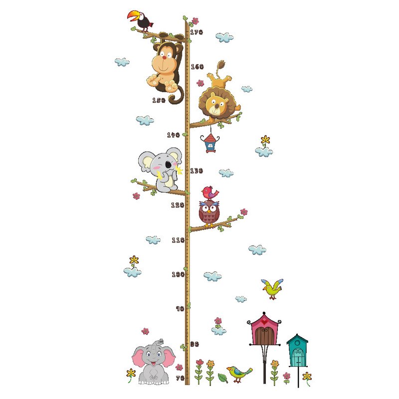 Cartoon Animals Height Measure Wall Sticker for Kids Rooms Growth Chart Nursery Room Decor Wall Art