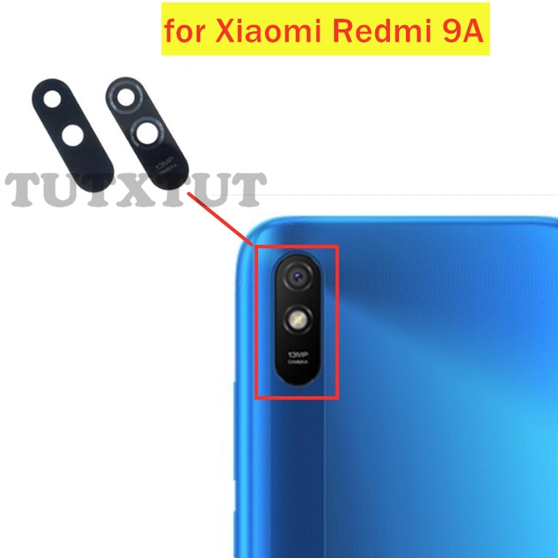 Lente de cámara trasera para Xiaomi Redmi 9A, lente de la cámara trasera principal con pegamento, reparación de piezas de repuesto, 2 uds.