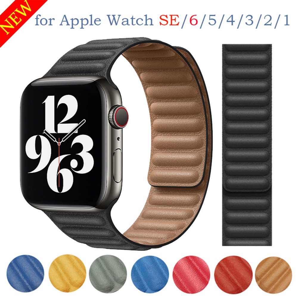 För apple watch se serie 6 band 40mm 44mm armband läderarmband för iwatch 5/4/3/2/1 38mm 42mm klocka armband tillbehör