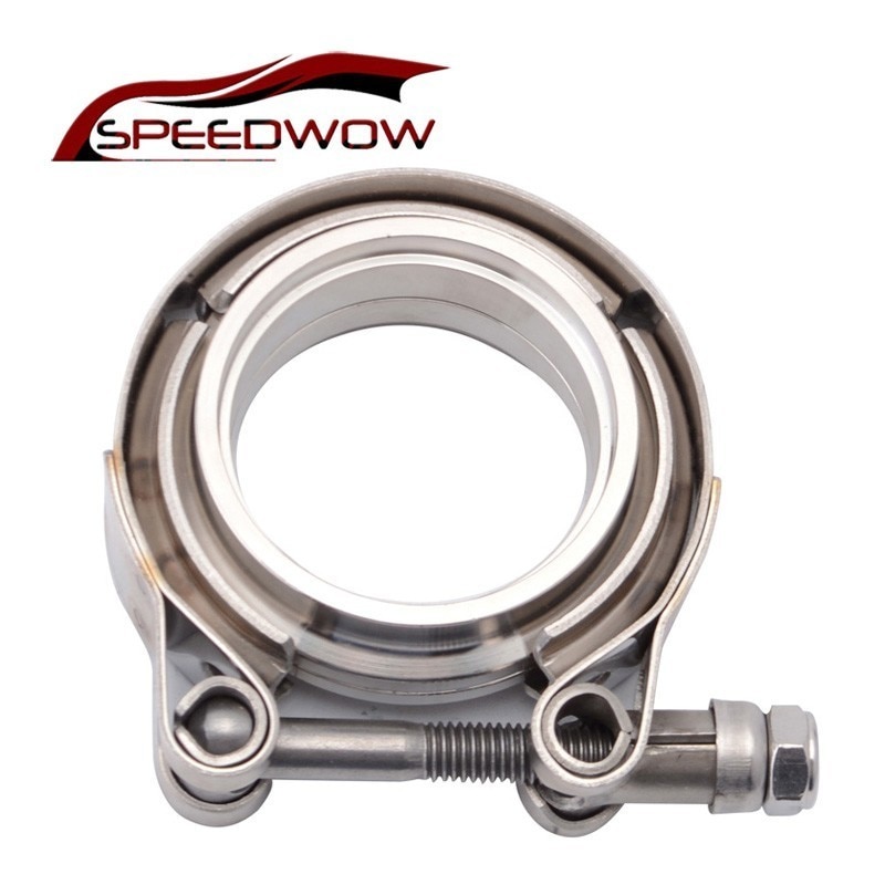 SPEEDWOW Car Racing 2 Inch V-Band Clamp Stainless Steel V-Band Flange Kit For Exhaust Pipes Downpipe Part Silver