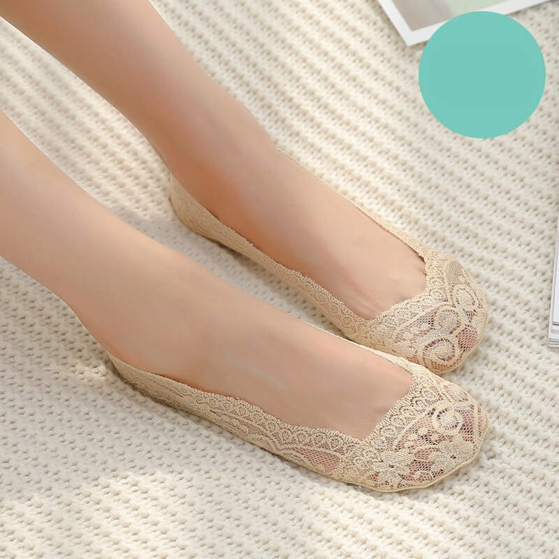 Women Solid Color Socks Lace Invisible Perspective Socks Summer Thin Breathable Socks For Female Silicone Non-slip Lining Socks: Apricot