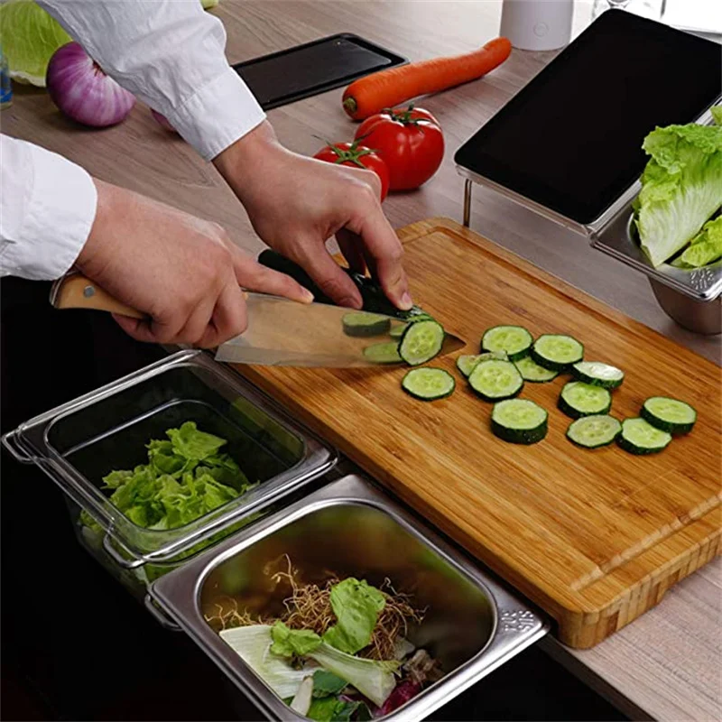 Bamboo Cutting Board for Kitchen, Wood Chopping Board, Bamboo Board with Tray, Chopping Board with Stainless Steel Juice Catcher