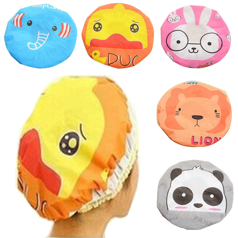 Animal Shower Caps Cartoon Waterproof Shower Cap Animal Shower Bath Hair Cap Reusable Elastic Band Shower Cap Bathroom Products