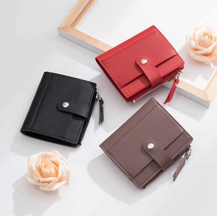 Dames korte portemonnee koreaanse ultradunne portemonnee voor meerdere kaarten zachte pu-munten portemonnee