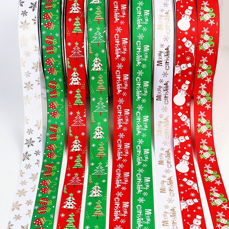 5 meter 25mm brede grosgrain kerstlinten rood groen bedrukt wit sneeuwvlok grosgrain lint linten kerstversiering