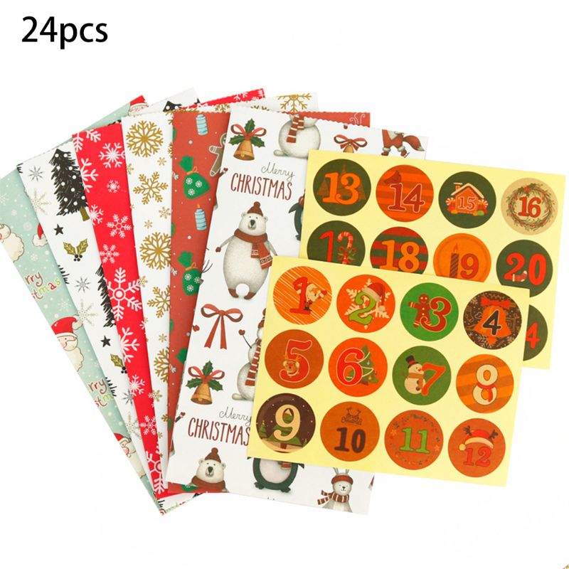 Kerst Cadeau Zakken Met 24 Kerst Stickers Herbruikbare Ambachtelijke Papier Dozen Goodies Bags Voor Snoepjes Koekjes