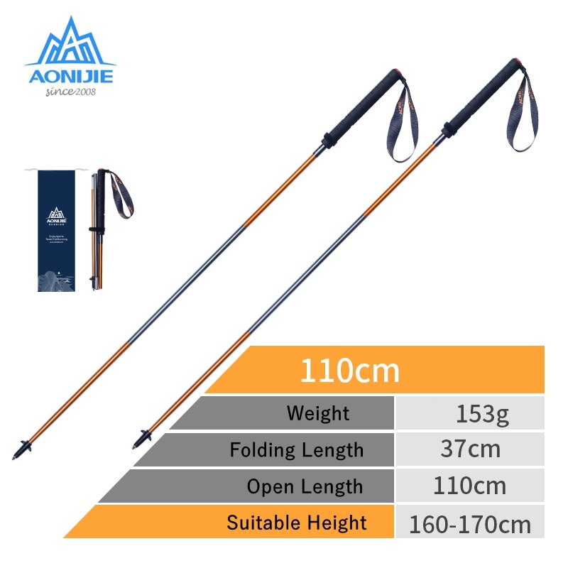 Aonijie 2Pcs Carbon Wandelstokken Ultralight Trekking Polen Vouwen Quick Lock Wandelen Canes Voor Outdoor Trailing Running: 2Pcs 110cm Goldgray