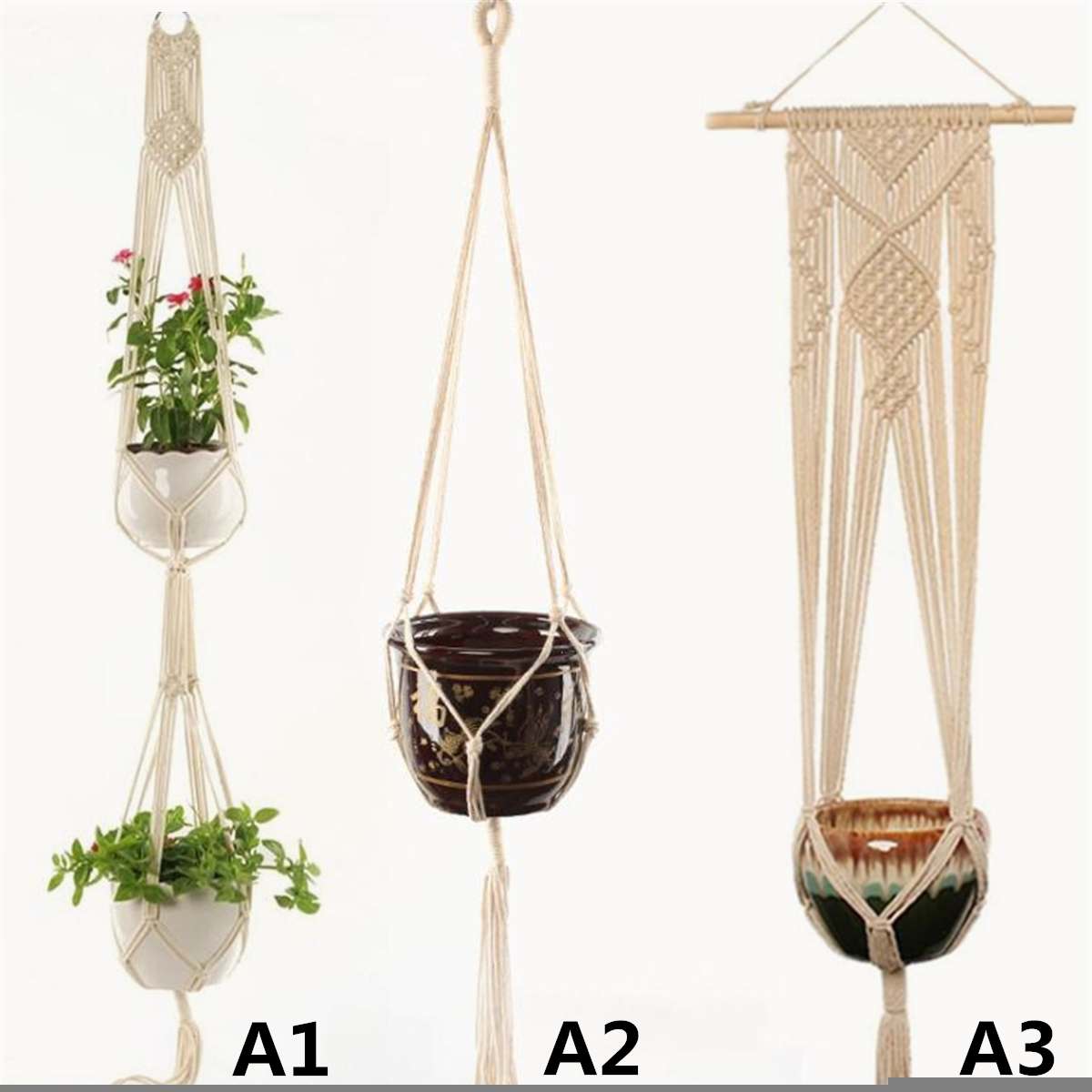 Hecho a mano macramé para planta de cesta de pote de flor Macrame nudo de elevación para la decoración de la pared de Countyard jardín