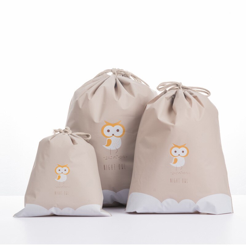 Cute 3pcs Separate Bags Travel Bundle Pocket Set Waterproof Drawstring Clothing Collection EVA Cartoon Shoes Underwear Orga: Brown