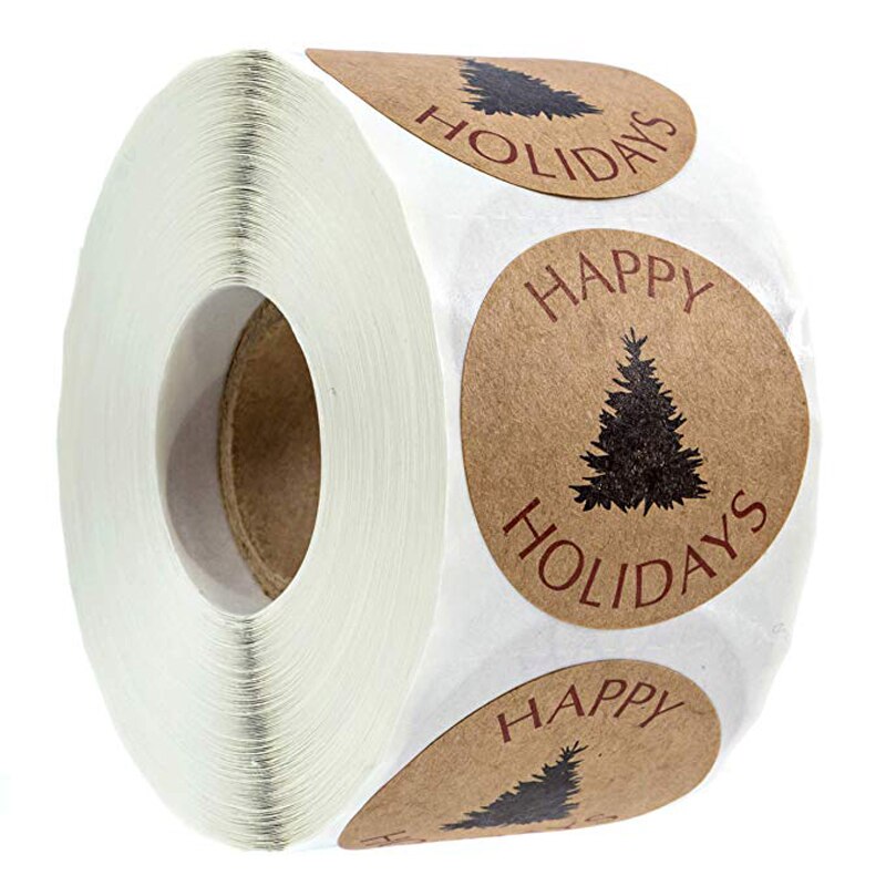 1 Inch Ronde Kraftpapier Sticker Happy Holidays Packageing Sticker Kerst Decoratie Cadeau Tag Roll Stickers