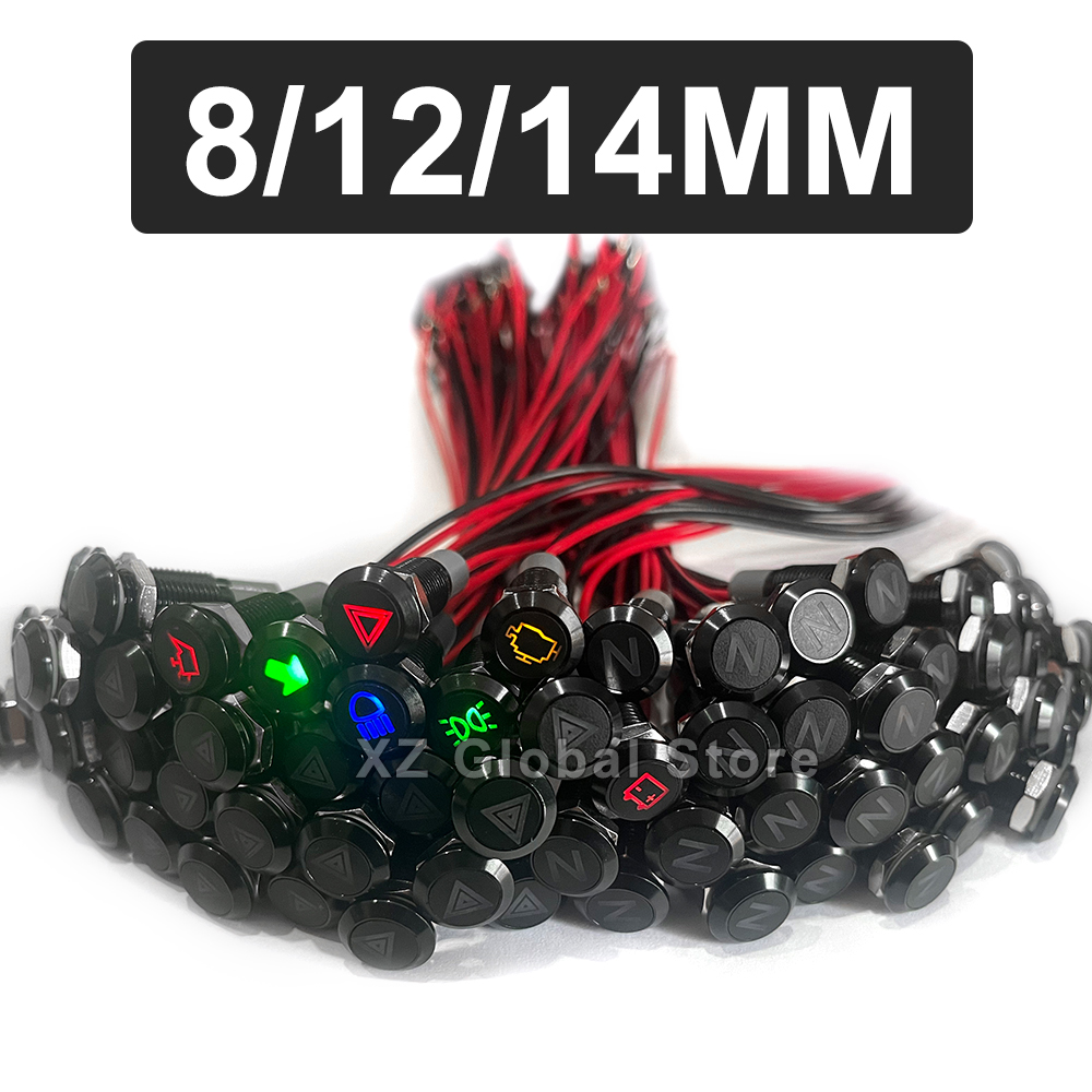 8/12/14MM Black Housing Metal Indicator Light Waterproof Car LED Pilot Signal Lamp Panel Dashboard Warning 12V 24V Customization