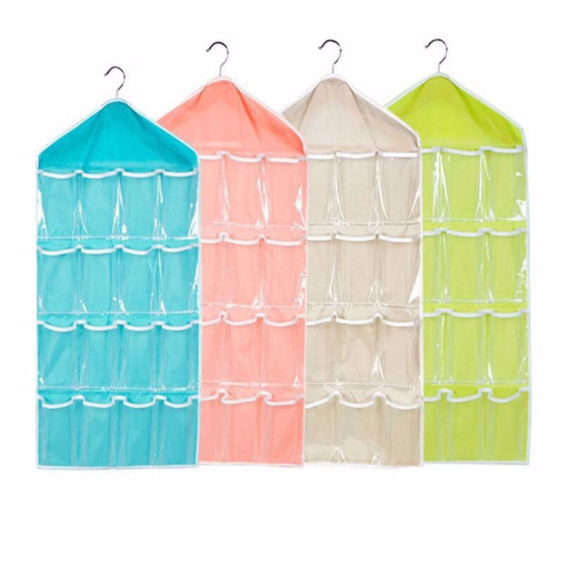 Rack Storage Closet Wardrobe Hanging Shelf Organizer 16 Pockets for Clothes Sock Hanging Organizers