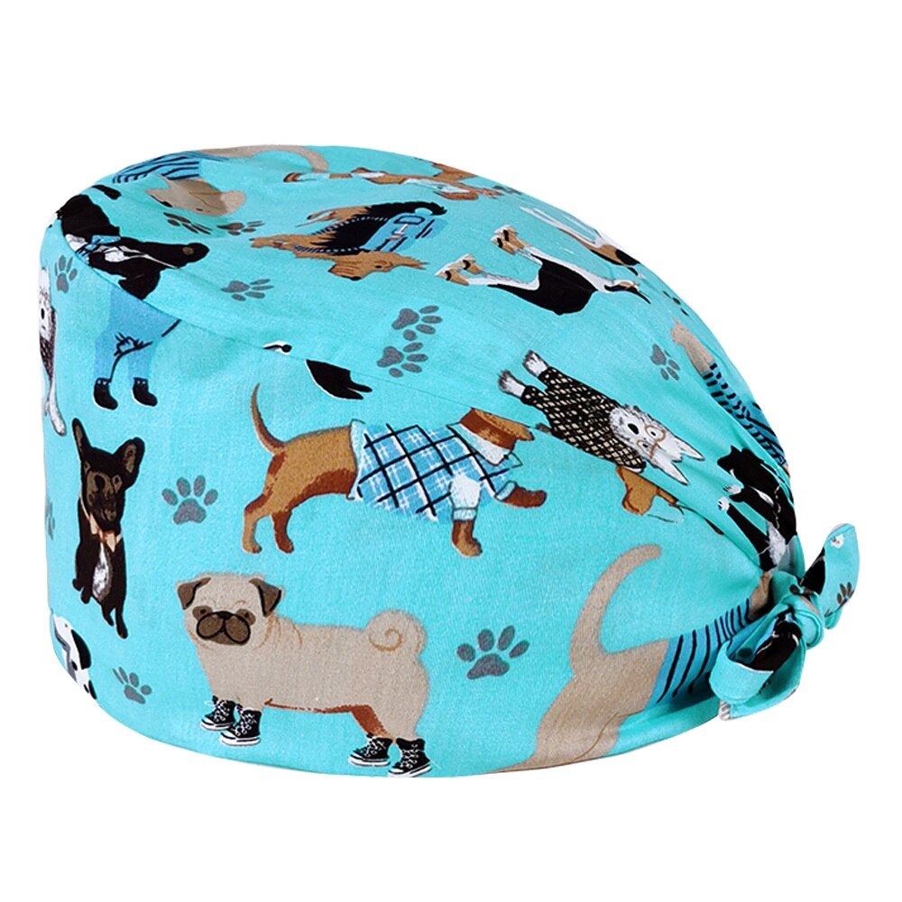 Cartoon dierenpatroon unisex matte petten laboratorium dierenwinkel werk verpleegkundige petten dokter en verpleegster katoenen chirurgische petten: 12075