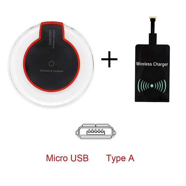 Qi Wireless Charging Kit Transmitter Charger Adapter Receptor Receiver Pad Coil Type-C Micro USB kit for iPhone Xiaomi Huawei: Pink