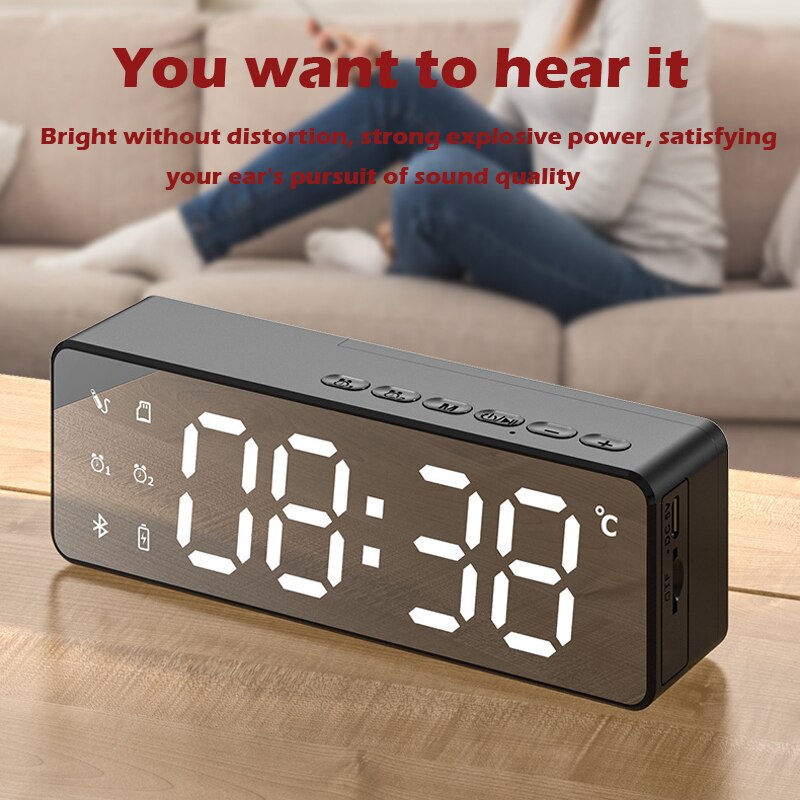 Wireless Bluetooth Speaker FM Radio Sound Box Desktop Alarm Clock Subwoofer Music Player TF Card Bass Speaker Boom