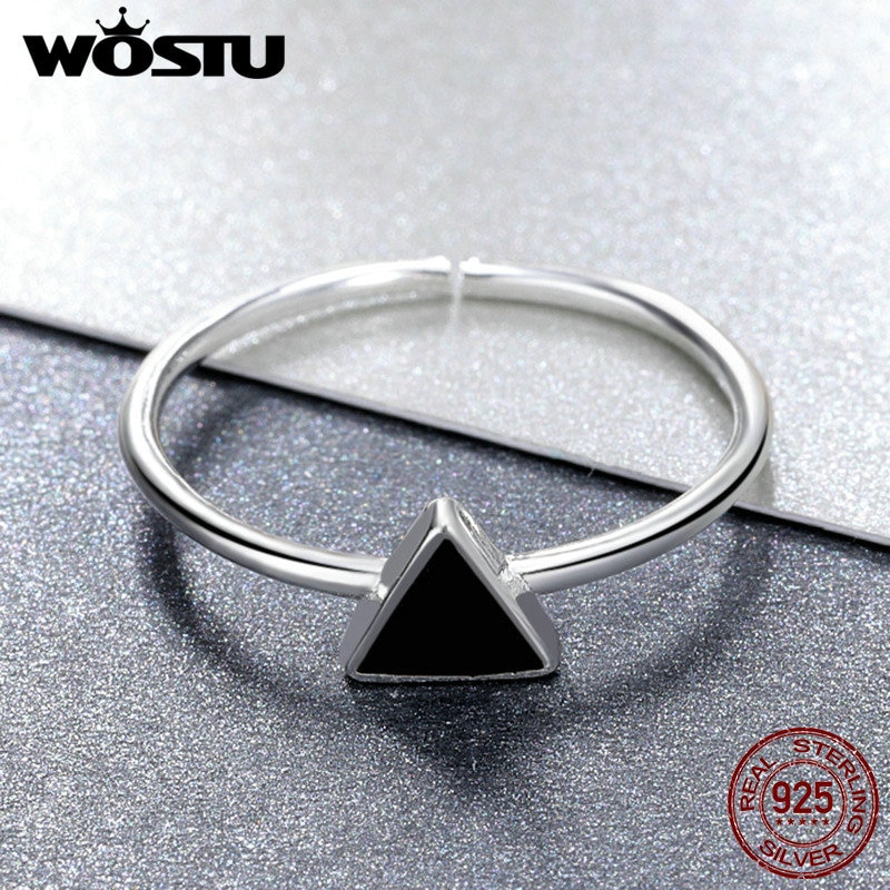 WOSTU Echt 925 Sterling Zilveren Geometrische Driehoek Open Vinger Ringen Voor Vrouwen Man Cool Fine Sieraden Verstelbare Ring CSR158