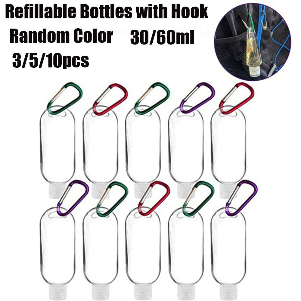 30/60ml refillable bottle plastic carabiner hook bottle with container travel bottle container Shampoo Sanitizer Alcohol Contai