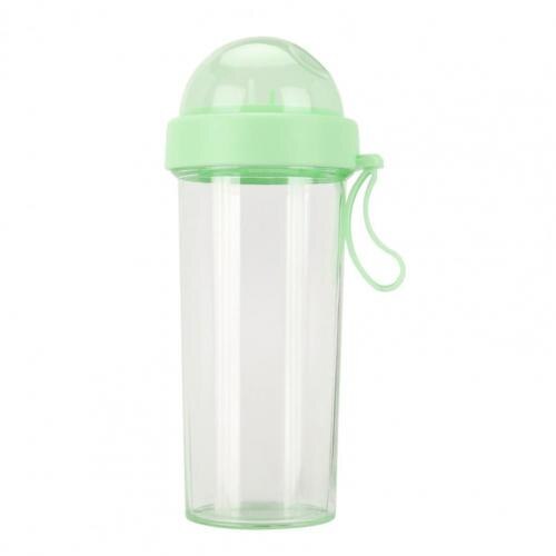 420/600ml Portable Dual Straw Separate Drink Water Beverage Bottle Couples: Green 420ml