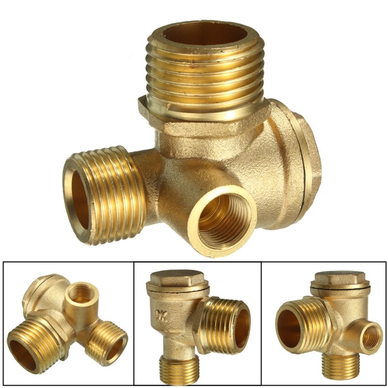 3 Port Brass Air Compressor Valve Air Central Pneumatic Compressor Check Valve 44x44x30mm Valves Thread 90 Degree DIY Home Tools