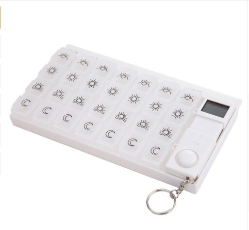 Elektronisk pillepåmindelsesarrangør splitter 7 dage ugentlig digital pilleboks timer pilleetui med alarmmedicinbeholder: Hvid