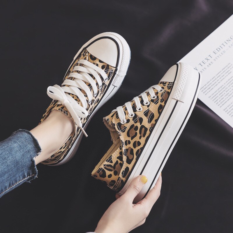 Forår hvide platform sneakers kvinder sko tyk sål snøre flad åndbare høje hæle fritidssko canvas sneakers leopard