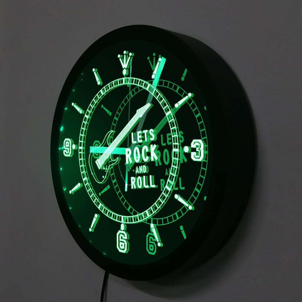 1Piece Rocking Guitar LED Neon Effect Wall Clock Modern Rock N Roll Musical Instrument Mood Light For Music Lover