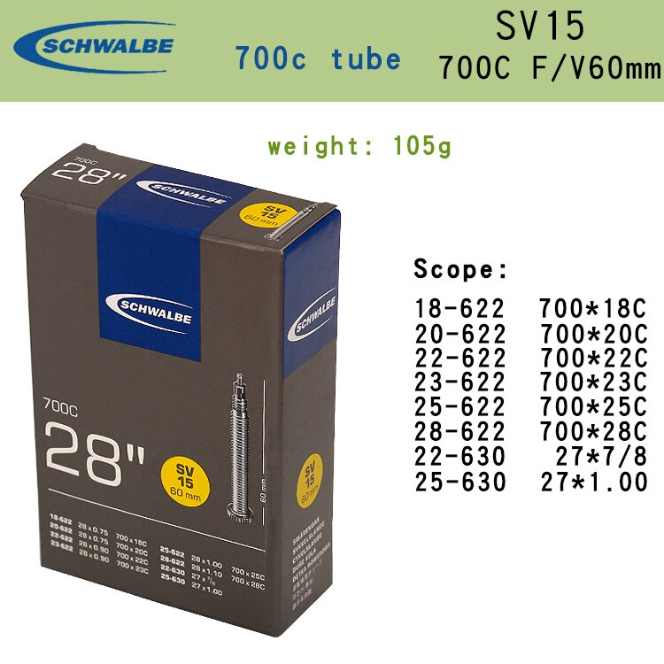 Schwalbe Binnenband 700C Butyl Rubber 700 * 23C 25C 28c Av Sv Snelweg Stad Fietsband Accessoires: 700C SV15 60MM