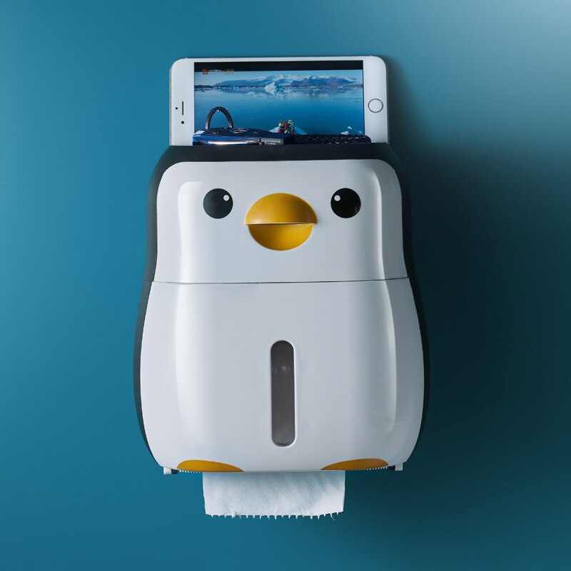 BAISPO-soporte de papel higiénico portátil, caja de pañuelos de pingüino, estante en rollo de papel montado en la pared, juego de accesorios de baño, almacenamiento impermeable: Default Title