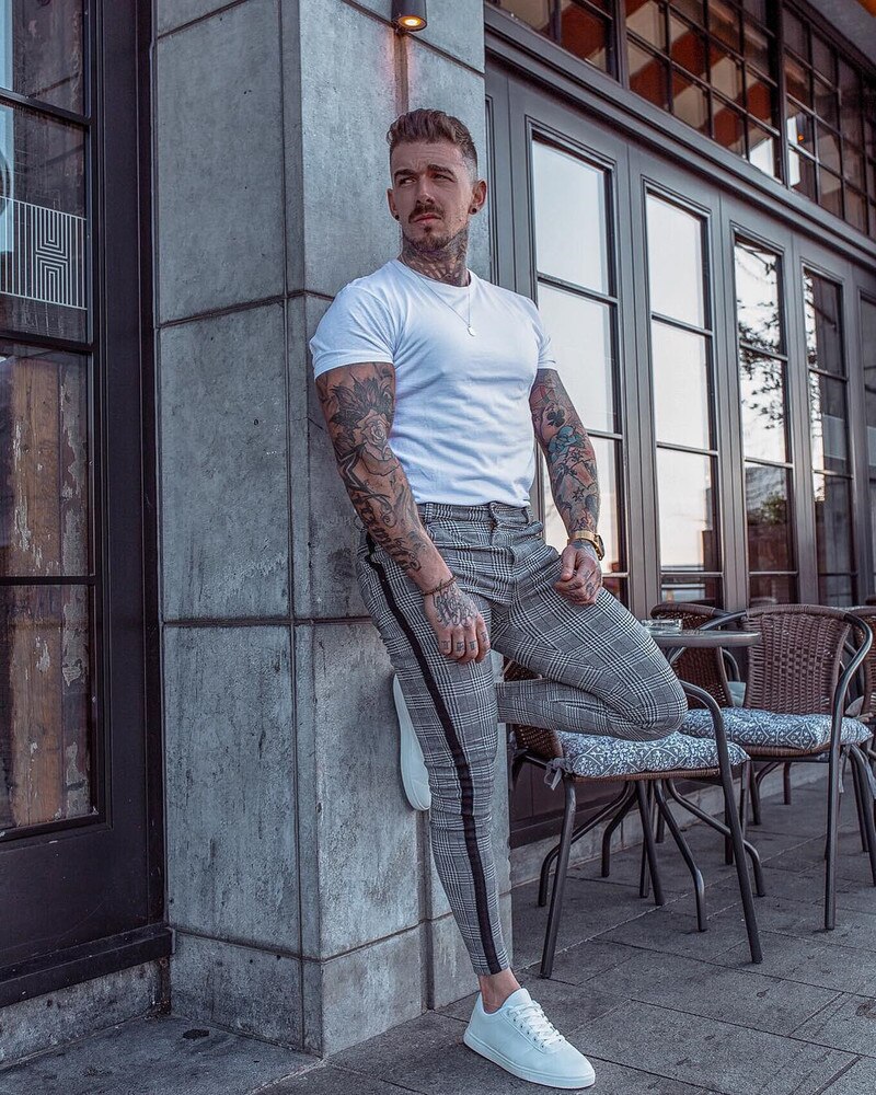 Summer Casual Suit Pants Men's Skinny Business Pants Men's Plaid Striped Straight Suit Pants