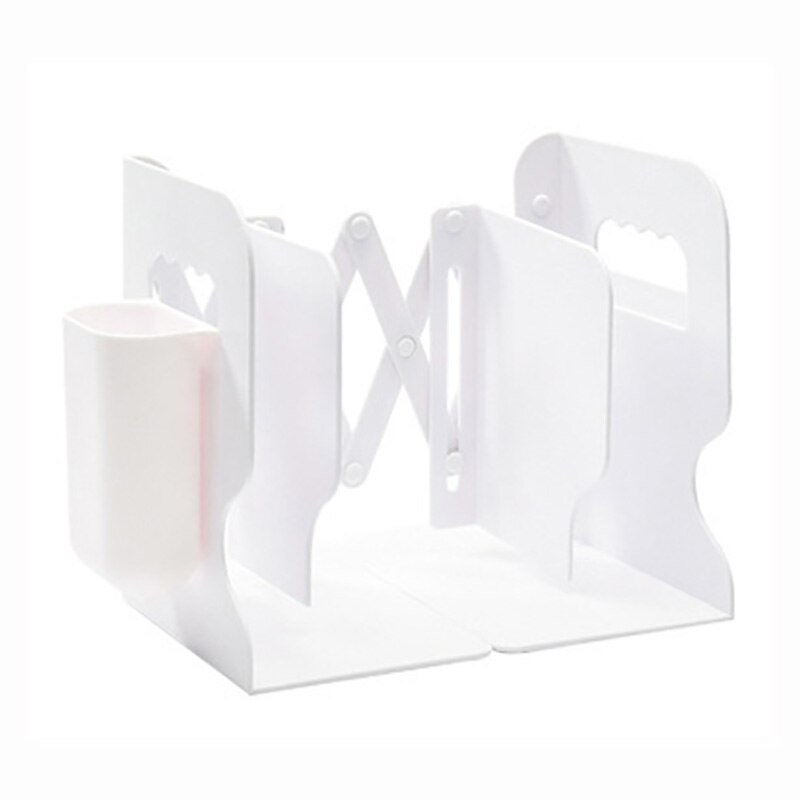 Intrekbare Boekensteunen Voor Planken Boek Ondersteuning Stand Verstelbare Boekenplank Met Pen Holder Desk Organizer Office Accessoires: White