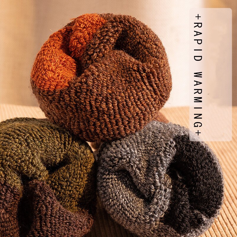 5pairs Winter Socks Stitching Color Trend Men&#39;s Super Thick Solid Loop Warm Socks Wool Socks Cold Snow Socks Large Size38-46