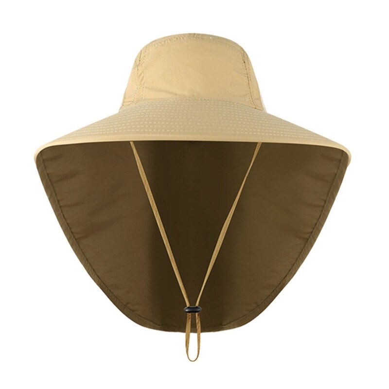 Sombrero de ala ancha con protección solar para hombre, gorro con cuerda para el cuello, protección UV, ala ancha, agujero de malla, redondo, para pesca y senderismo