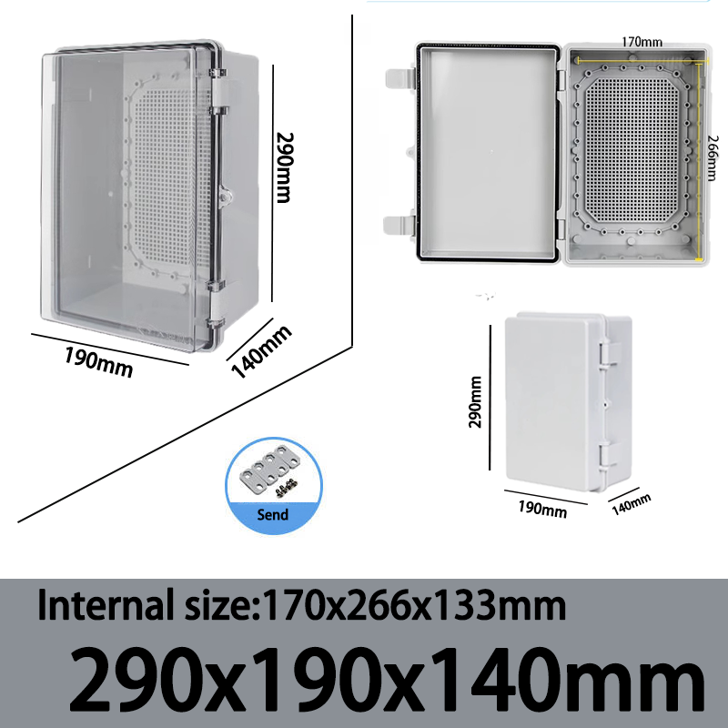 Caja de sellado electrónico impermeable para exteriores, carcasas ABS de distribución de cubierta gris/transparente IP66 con hebilla, caja de conexiones de plástico