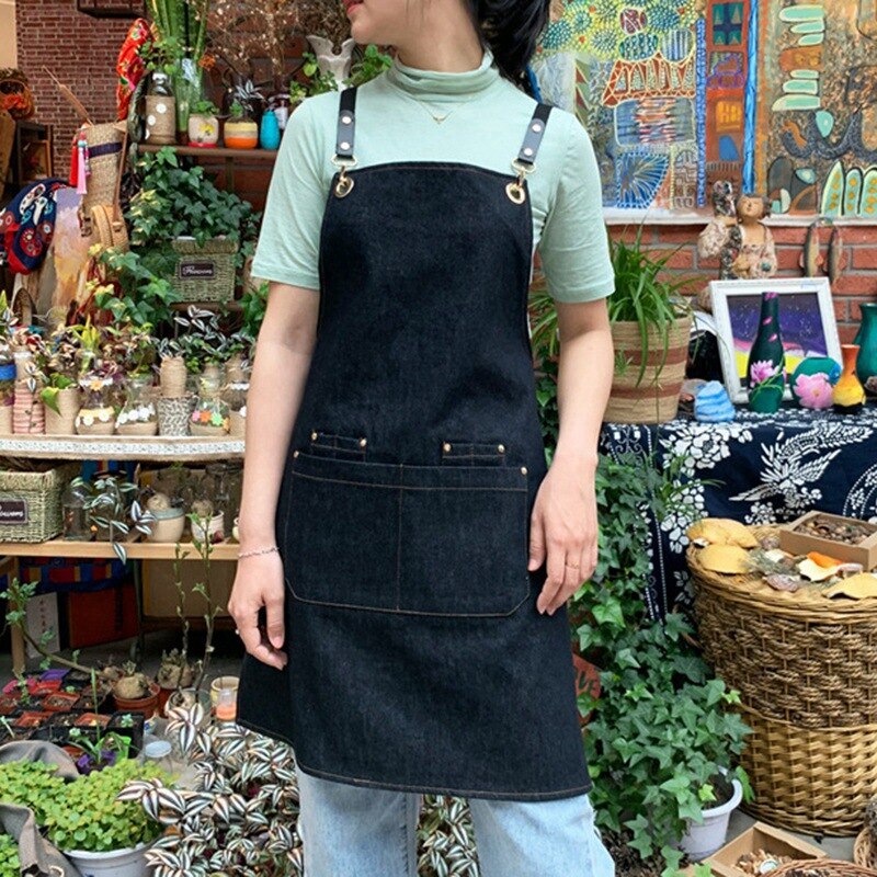 Denim Apron Coffee Shop and Hairdresser Chef Protection Suit Bib Cooking Kitchen Aprons for Woman Man Apron Overall