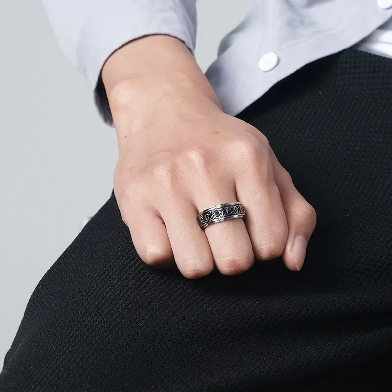 Viking Keltische Rune Roterende Angst Gezamenlijke Ring Voor Mannen Anti Stress Rvs Spinner Fidgets Ring Anillo Antiestres