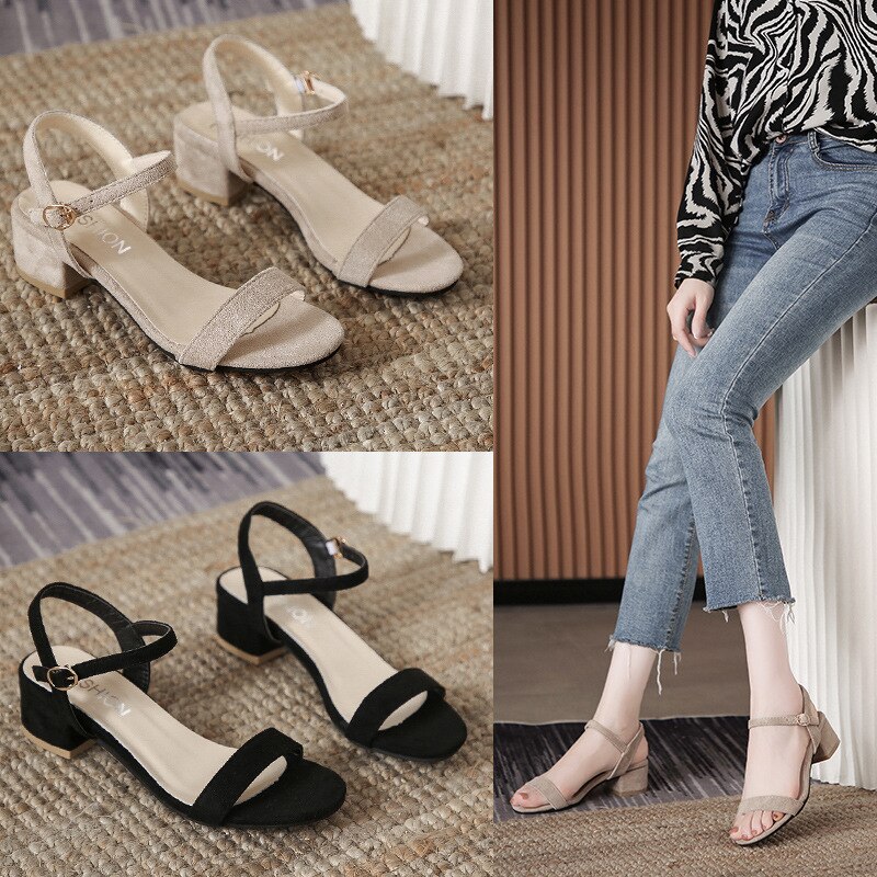 Chaussures d'été à la pour femmes 34 36 38 39 , sandales Mujer à talon carré et bout ouvert