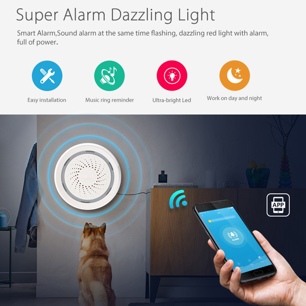 Tuya Alexa Google 100DB WiFi Siren Sound Alarm Scare Off Burgler Linkage with PIR Door Sensor Home Alarm Security System Kit