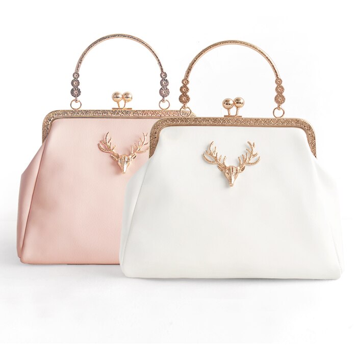 Angelatracy ciervo pequeño tres dimensiones de la boca cuero dorado PU cadena bolso de mano bolsa de mensajero Paquete de mujer bolso de mano: Women Bag Pink