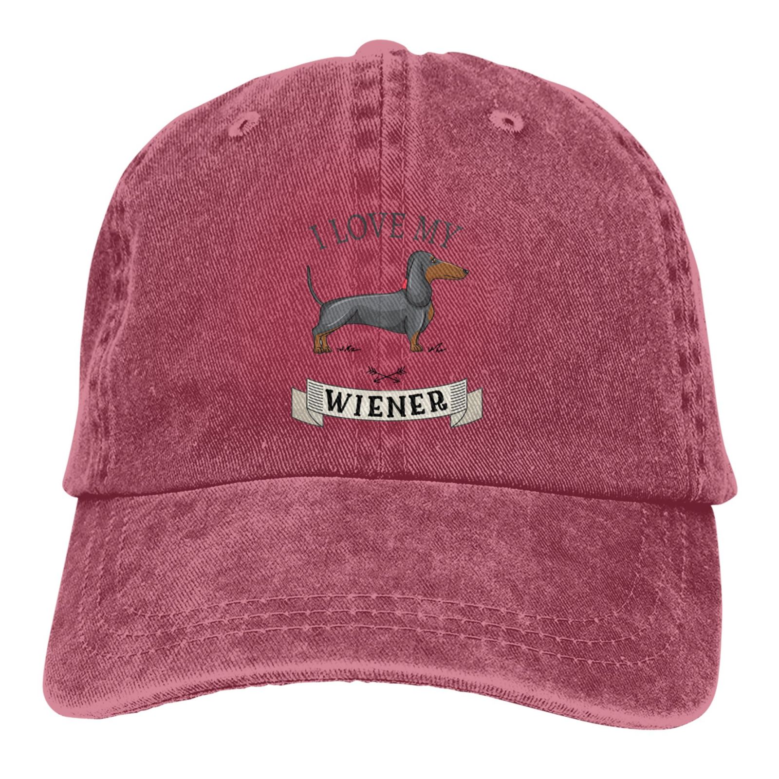 Dachshund Weiner Dog Hat Funny Black Baseball Cap Men Women Adjustable Trucker Washed Denim Caps for Outdoor: Blue