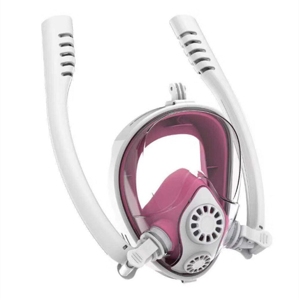 doppel Atem Rohr Volle Gesicht Scuba Tauchen Maske Männer Unterwasser Anti Nebel Schnorcheln Frauen Schwimmen Tauchen Maske Ausrüstung: White-Pink / L/XL