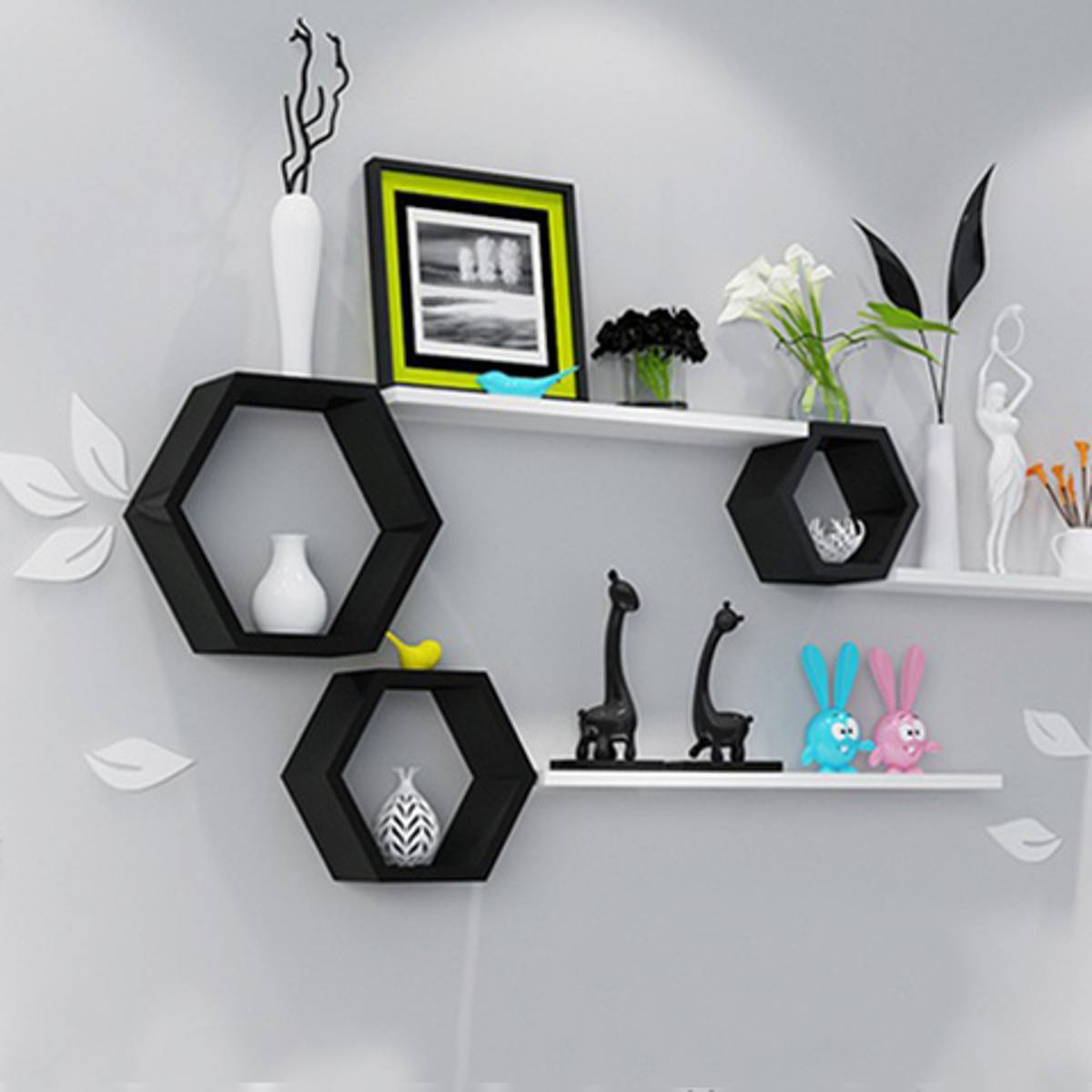 3Pcs/Set Hexagon Shelf Wall Floating Shelves Wall Hanging Geometric Figure Home Bedroom Decoration Bookshelf Storage Book Kit