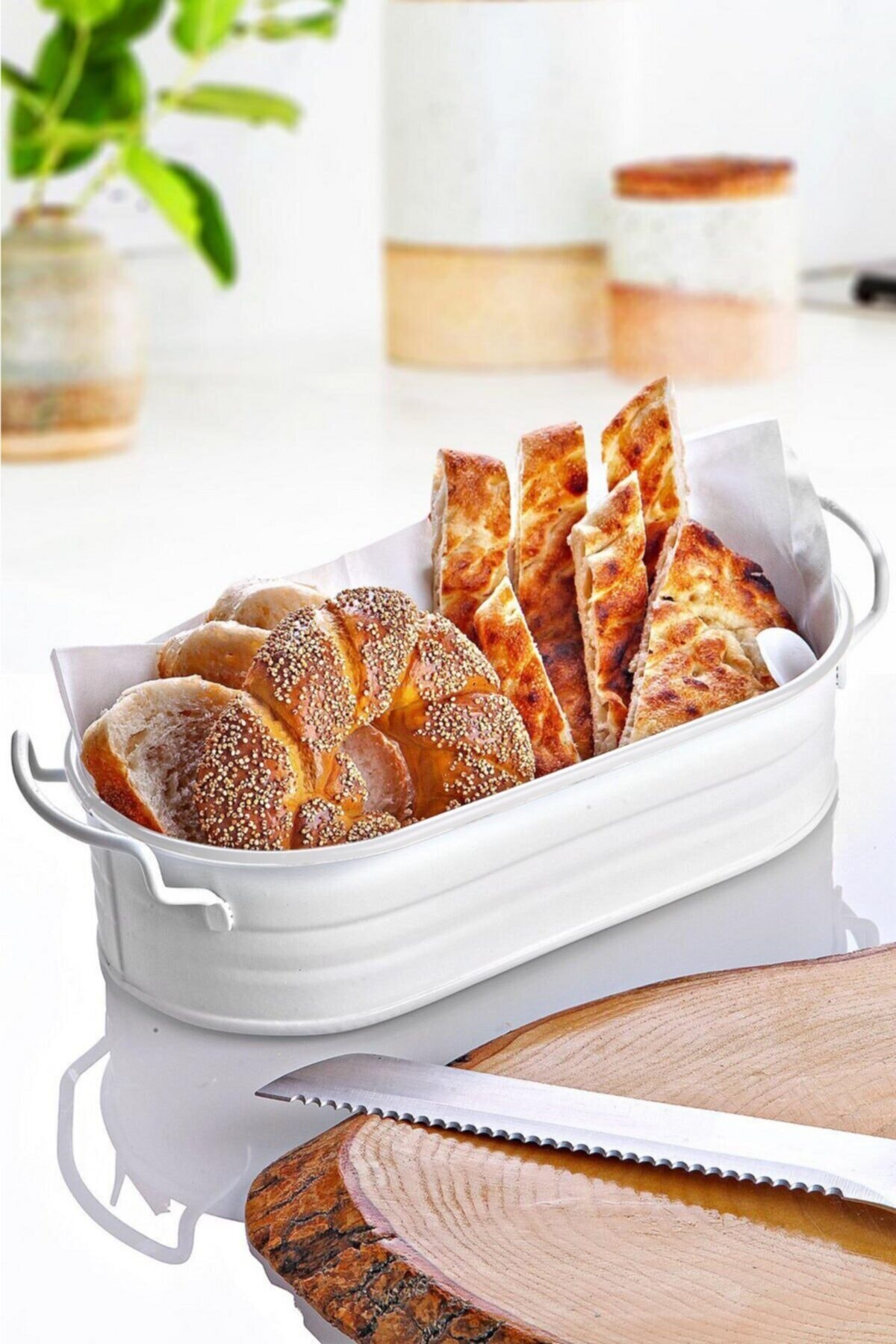 Zwarte Goud Gegalvaniseerd Breadstuff-29 Cm-Squarehead Stijl-Handvat Metalen Mand-Multifunctionele Brood Plaat: WHITE