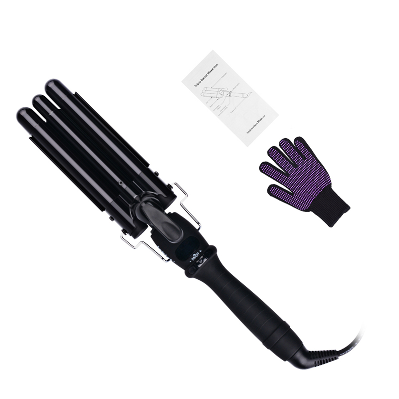 Portable 25mm Waver Deep Curly Hair Machine Curling Iron Heating Temperature Adjust Styling tools with Heat Resistant Glove Set
