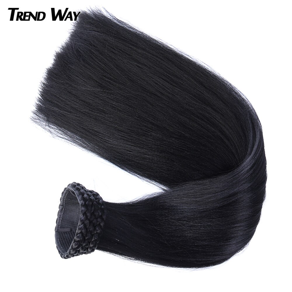 Pitkät suorat yaki-hiukset, synteettiset poninhännät ja otsatukka, nuttura, kaksi paria hiusklipsiä, naisille, mustat hiustenpidennykset