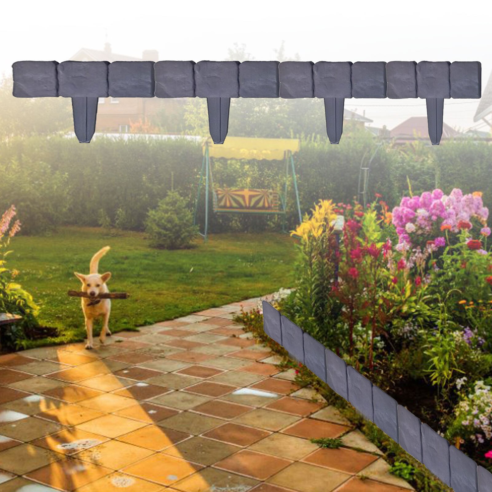 Valla para bordes de césped de jardín, paneles de borde de piquete de plantas, tablero de valla de pared de plástico, decoración de patio de jardín