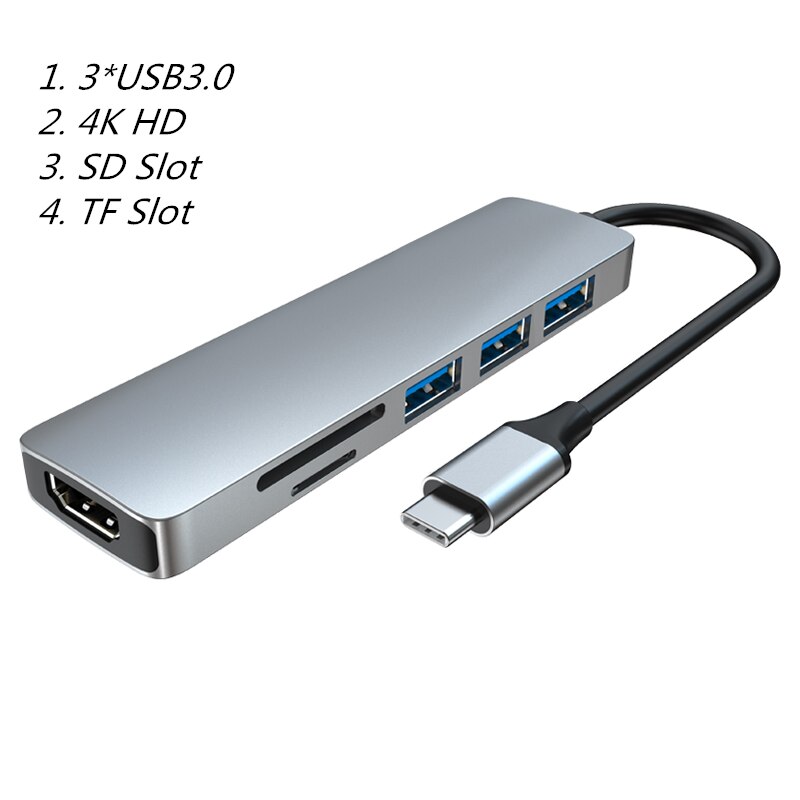Thunderbolt Thunderbolt 3 4 In1 USB-C Om Hdmicompatible Adapter 2x USB3.0 Type-C Pd Hub Voor Huawei P20 Pro samsung Dex Galaxy S9: 6 in 1  Without PD