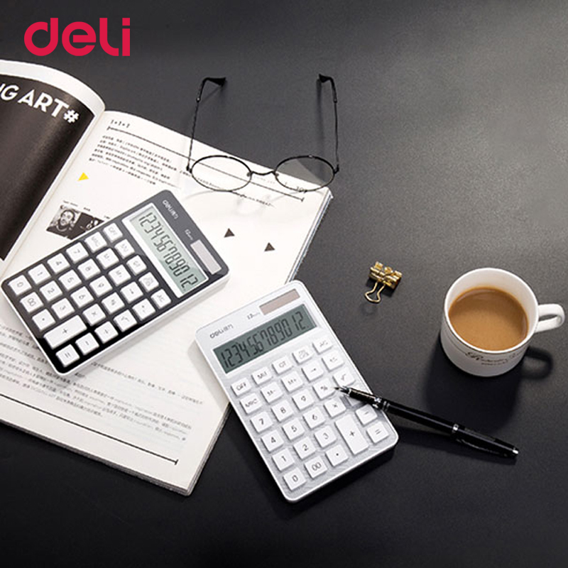 Deli two power calculator for school kid office electronic accounting supply brand solar energy table calculator
