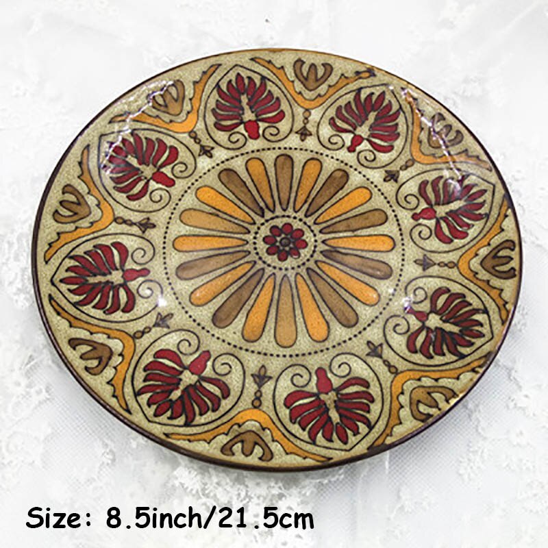 Keramisk blomstertallerken retro matbrett servisesett vestlig matfat rund salattallerken håndmalte flate tallerkener servise 1 stk.: Q